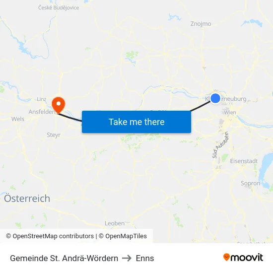 Gemeinde St. Andrä-Wördern to Enns map