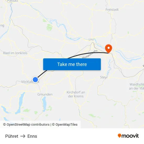 Pühret to Enns map