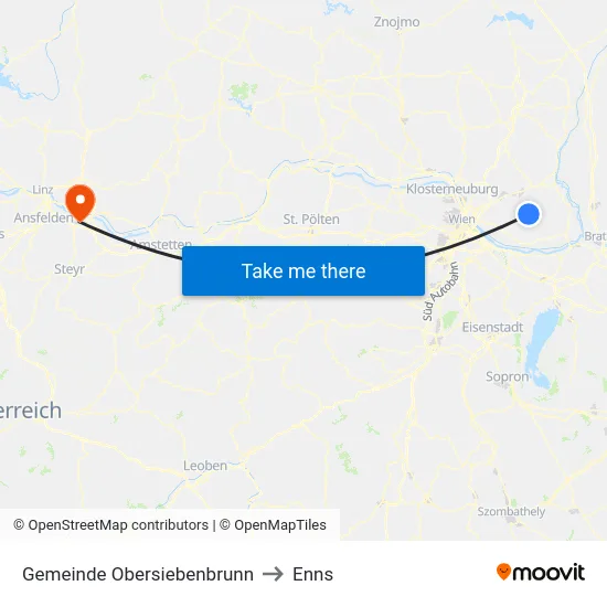 Gemeinde Obersiebenbrunn to Enns map