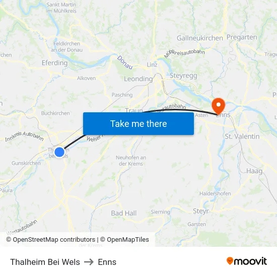 Thalheim Bei Wels to Enns map