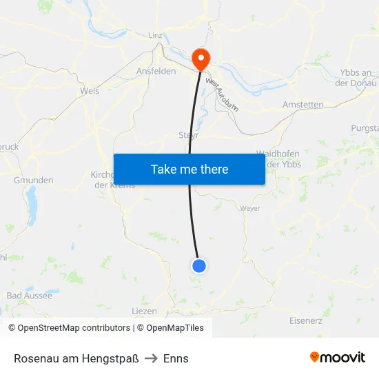 Rosenau am Hengstpaß to Enns map