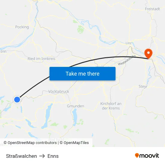 Straßwalchen to Enns map