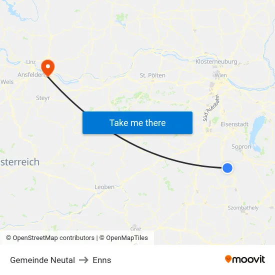 Gemeinde Neutal to Enns map