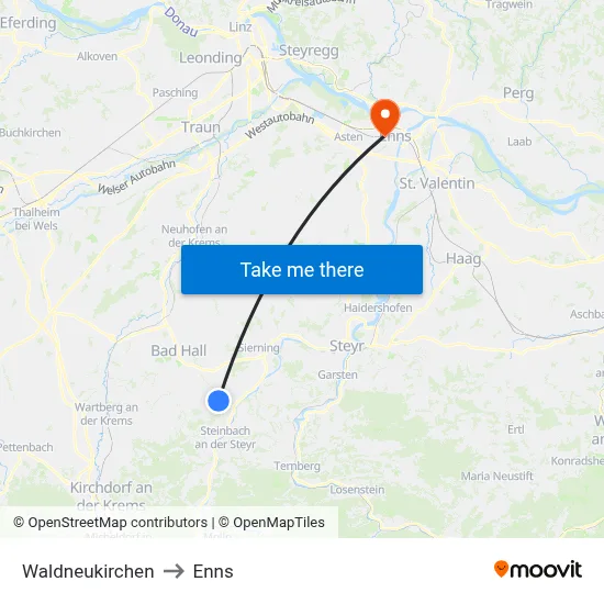Waldneukirchen to Enns map