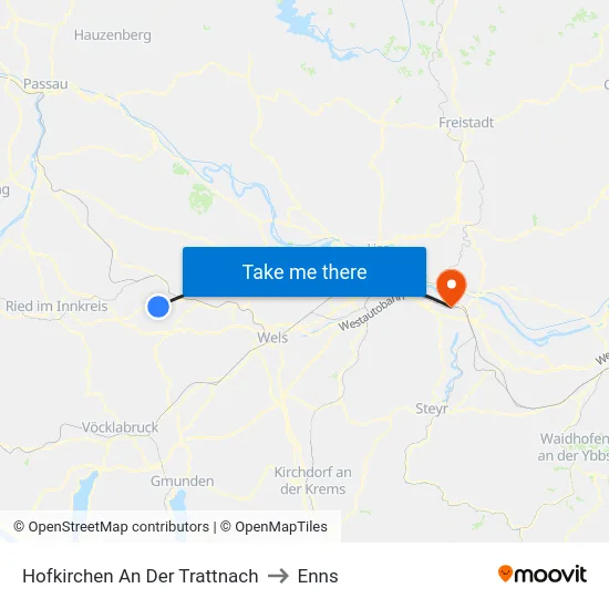 Hofkirchen An Der Trattnach to Enns map