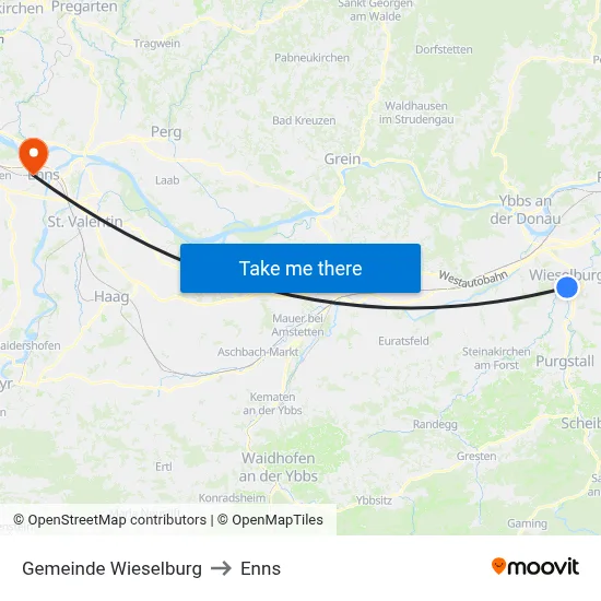 Gemeinde Wieselburg to Enns map
