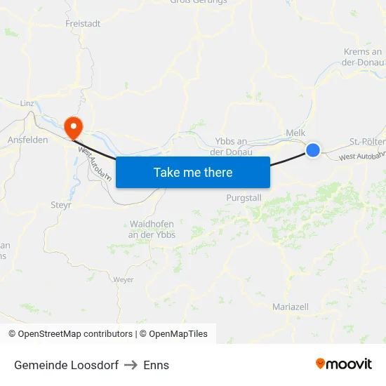 Gemeinde Loosdorf to Enns map