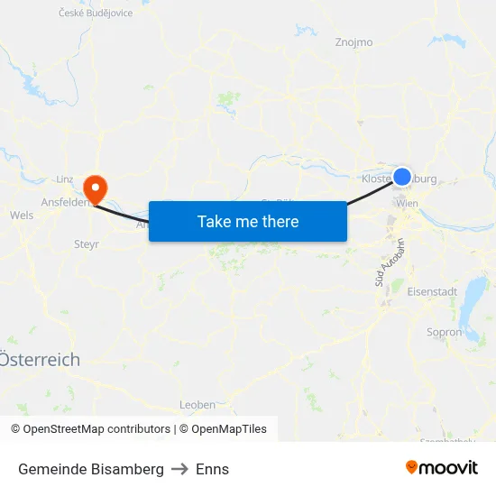 Gemeinde Bisamberg to Enns map