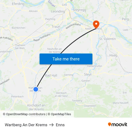 Wartberg An Der Krems to Enns map