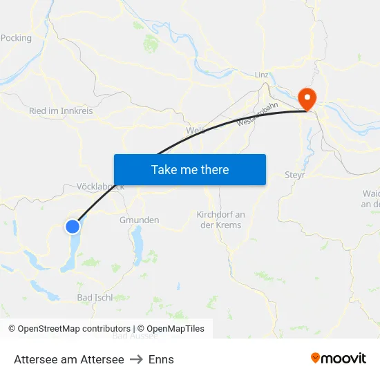 Attersee am Attersee to Enns map