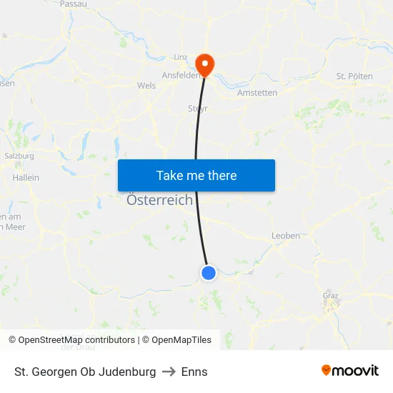 St. Georgen Ob Judenburg to Enns map