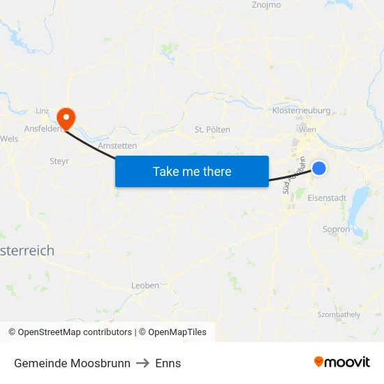 Gemeinde Moosbrunn to Enns map