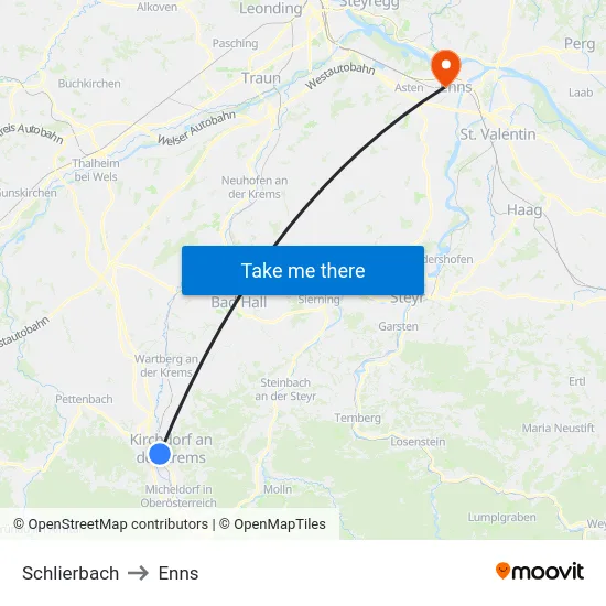 Schlierbach to Enns map