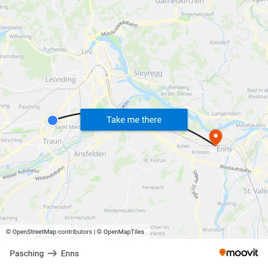 Pasching to Enns map