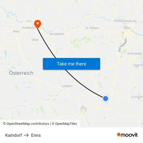Kaindorf to Enns map
