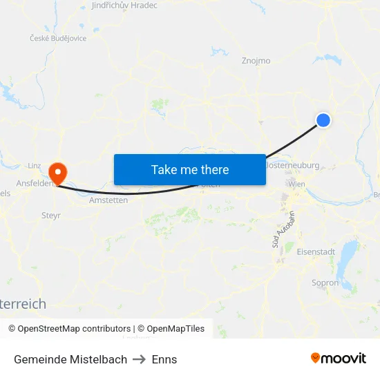 Gemeinde Mistelbach to Enns map