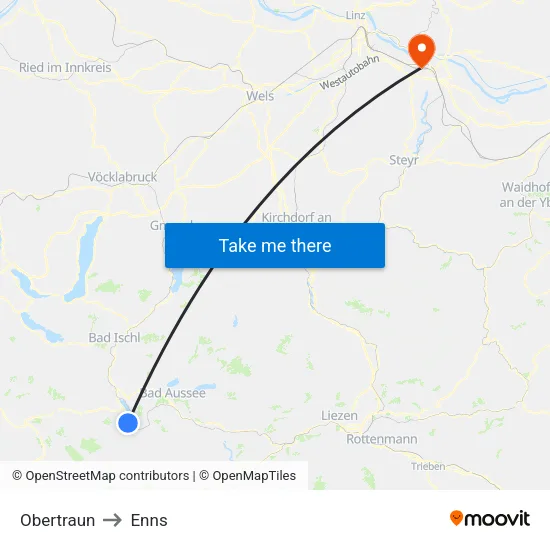 Obertraun to Enns map