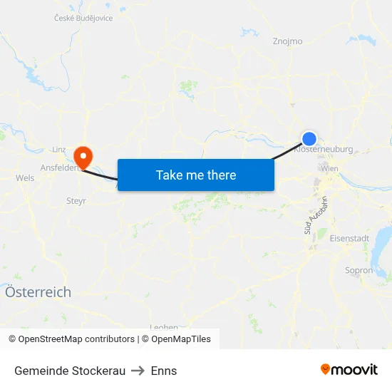 Gemeinde Stockerau to Enns map