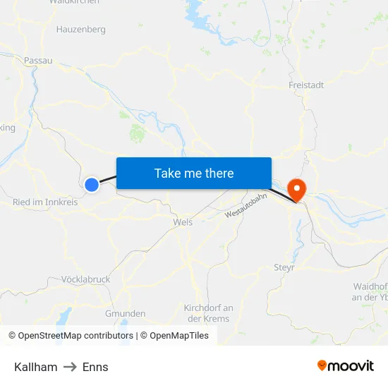 Kallham to Enns map