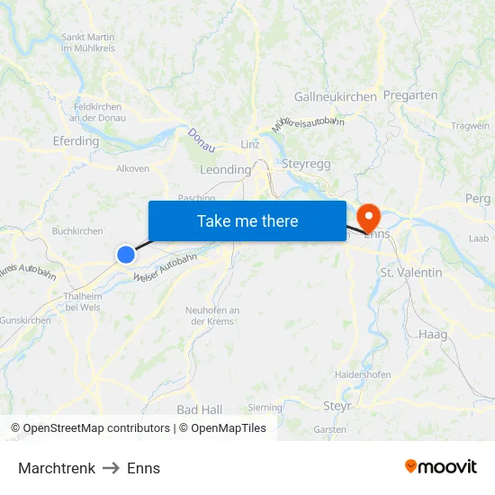 Marchtrenk to Enns map