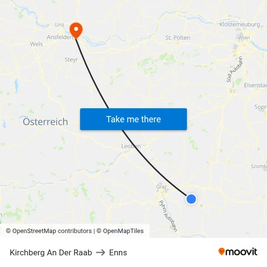 Kirchberg An Der Raab to Enns map
