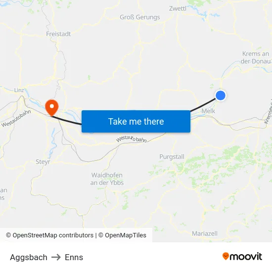 Aggsbach to Enns map