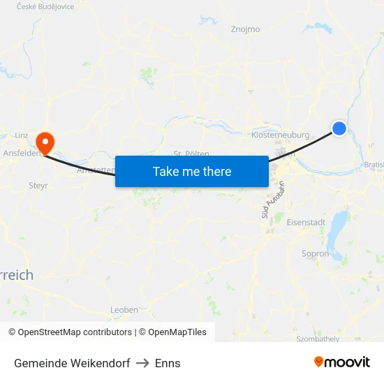 Gemeinde Weikendorf to Enns map