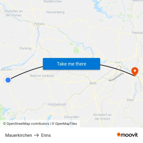 Mauerkirchen to Enns map