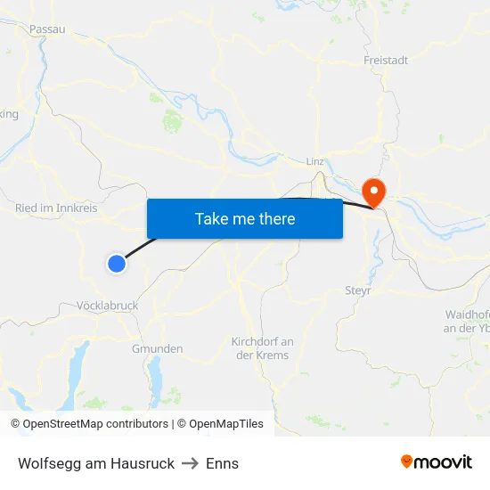 Wolfsegg am Hausruck to Enns map