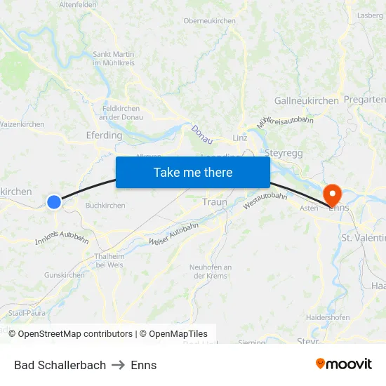 Bad Schallerbach to Enns map