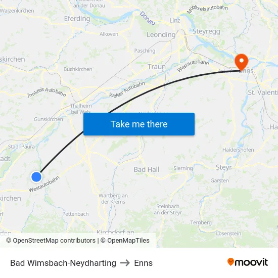 Bad Wimsbach-Neydharting to Enns map