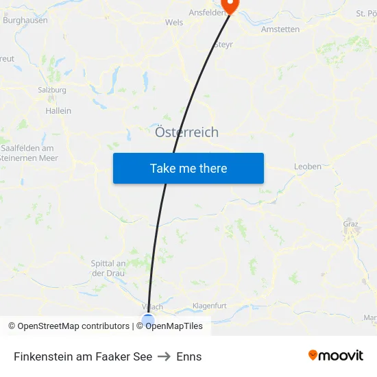 Finkenstein am Faaker See to Enns map