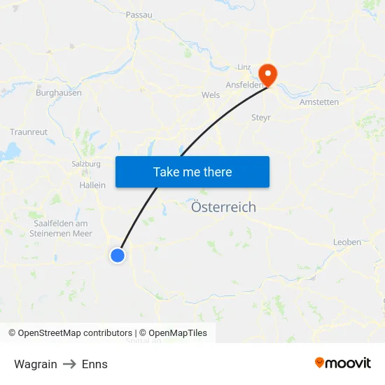 Wagrain to Enns map