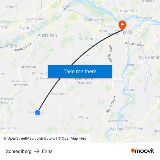 Schiedlberg to Enns map
