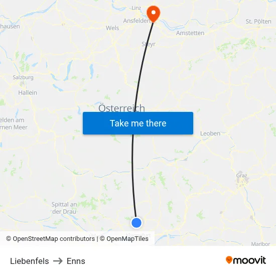 Liebenfels to Enns map