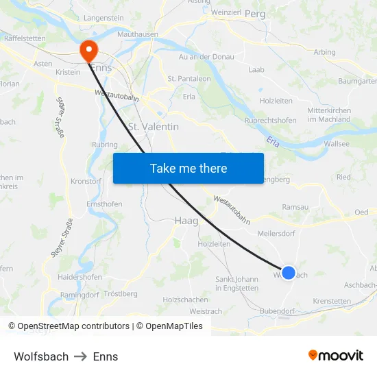 Wolfsbach to Enns map