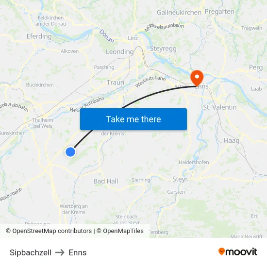 Sipbachzell to Enns map