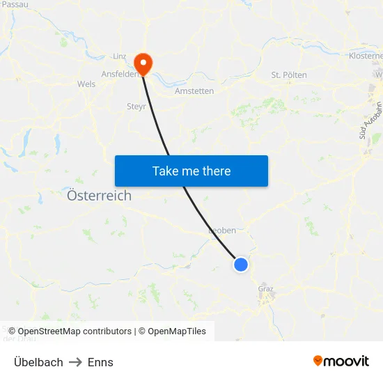 Übelbach to Enns map