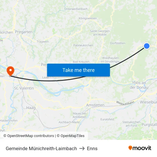Gemeinde Münichreith-Laimbach to Enns map