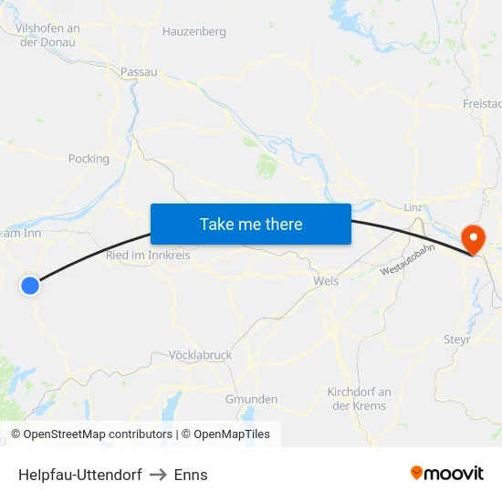 Helpfau-Uttendorf to Enns map