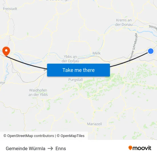 Gemeinde Würmla to Enns map