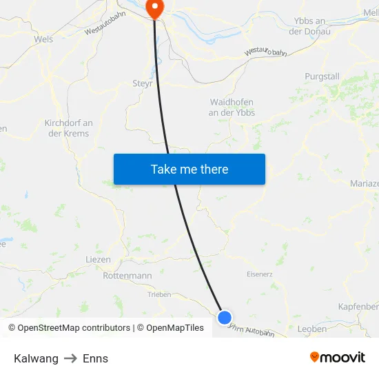 Kalwang to Enns map