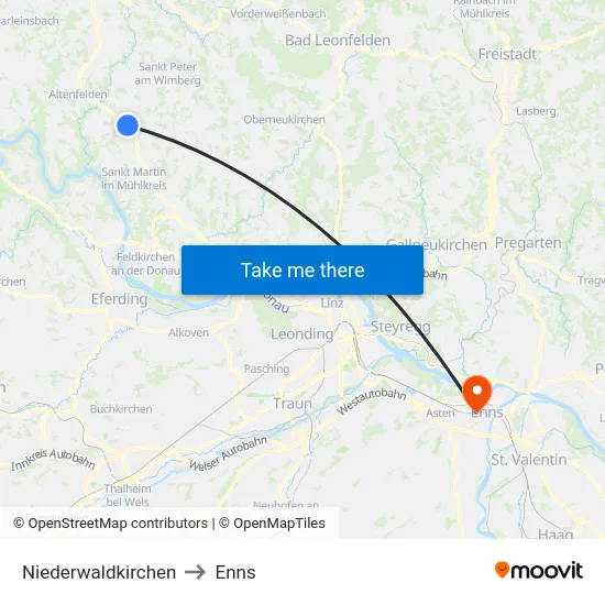 Niederwaldkirchen to Enns map