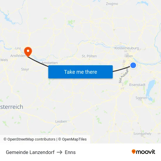 Gemeinde Lanzendorf to Enns map