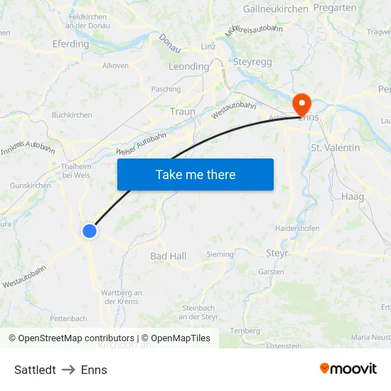 Sattledt to Enns map