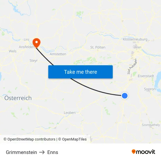 Grimmenstein to Enns map