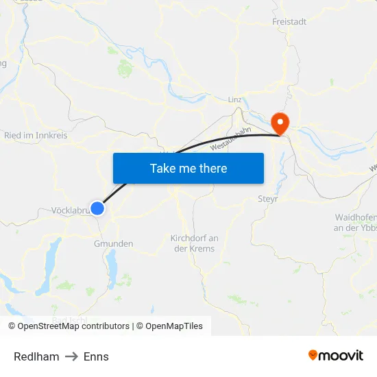 Redlham to Enns map