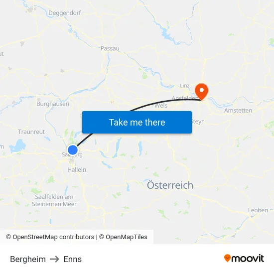 Bergheim to Enns map