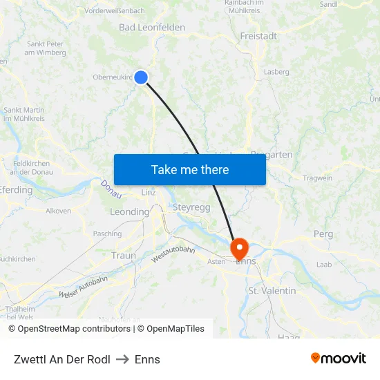 Zwettl An Der Rodl to Enns map