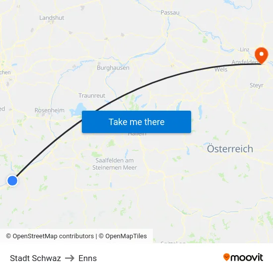 Stadt Schwaz to Enns map